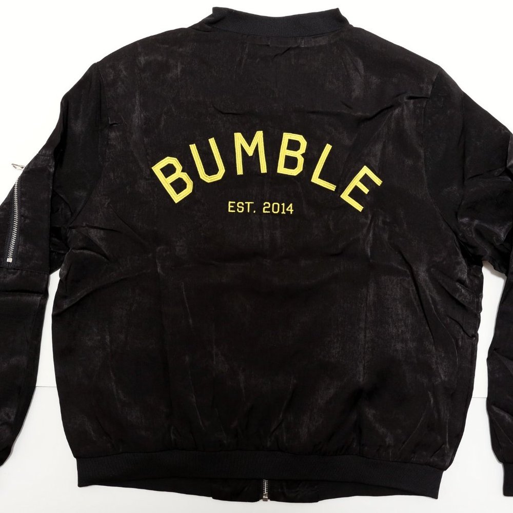 Bumble Velvety Satin Bomber Letter Jacket
